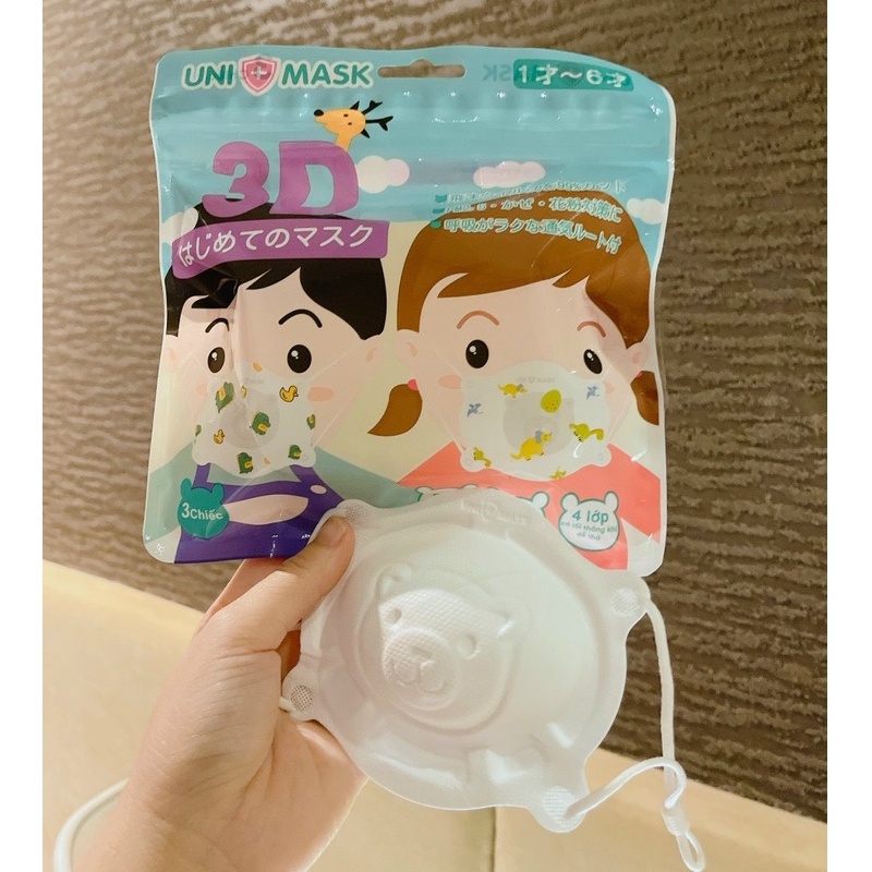 Set 3 chiếc khẩu trang gấu 3D UNI MASK cho bé 0-3 tuổi - Khẩu trang cho bé sơ sinh kháng khuẩn - TIÊU CHUẨN NHẬT BẢN