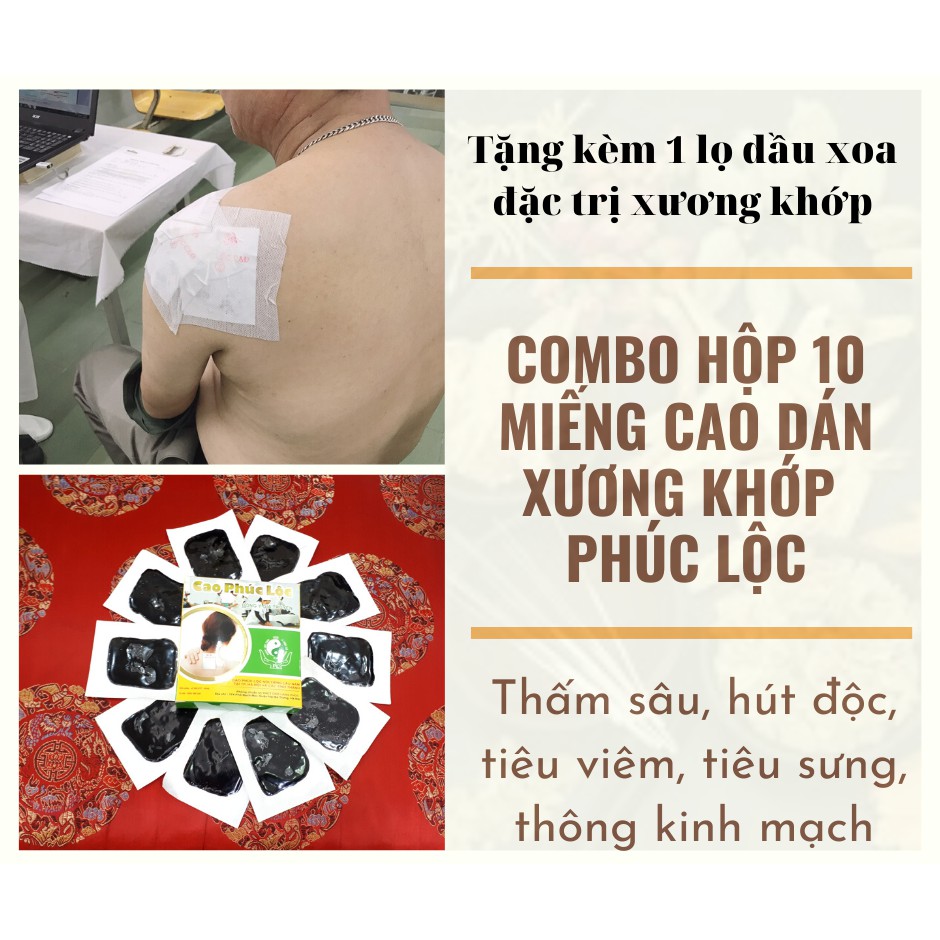 Hộp 10 miếng Cao dán xương khớp Phúc Lộc thấm sâu, hút độc, tiêu viêm, tiêu sưng, thông kinh mạch, hết đau nhanh