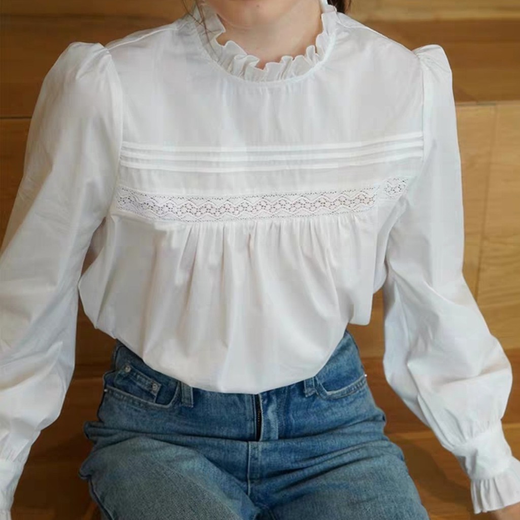 Áo babydoll cổ bèo ren ngang tiểu thư (hàng QC) - Ảnh thật tự chụp