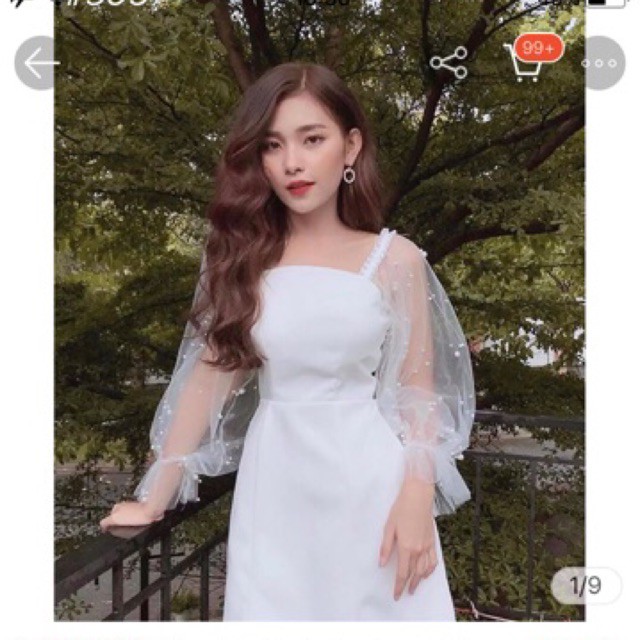 Đầm Dự Tiệc Trắng Tay Phồng🔥