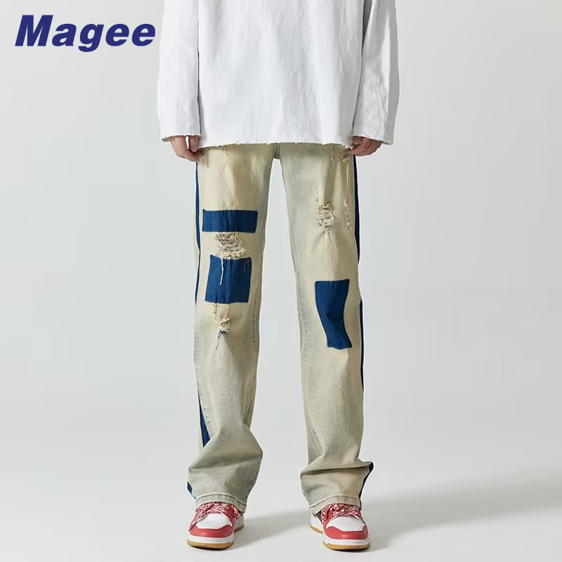 Magee Quần jean ống suông Dáng Rộng Màu Vàng Phong Cách retro Mỹ Thời Trang Mùa Thu Mới Cho Nam