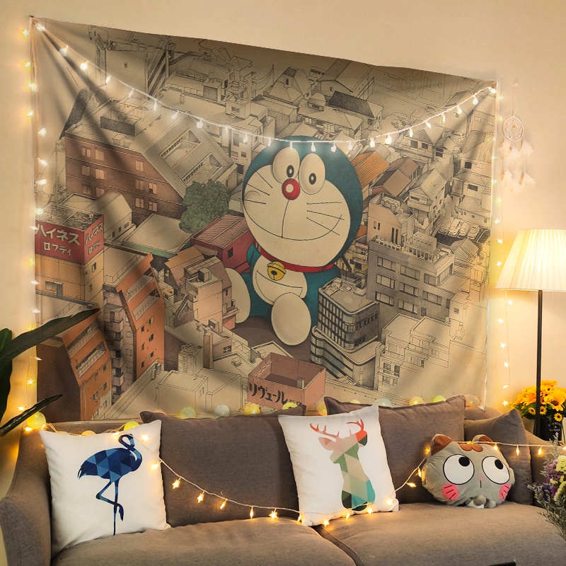 Tranh Vải Decor Doraemon Chất Liệu Lụa Cao Cấp - Tặng Kèm Đèn Led
