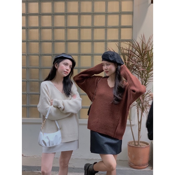 Áo len gân sọc trơn cổ tim LEN156 LOLLIE STUDIO