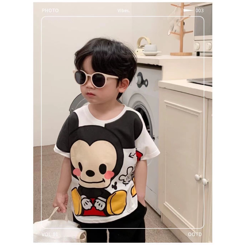 Áo Thun Cộc Tay In Hình Chuột Mickey Cho Bé Từ 1-10 Tuổi