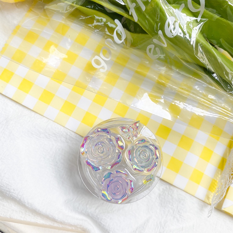 Giá Đỡ Điện Thoại Hình Hoa Màu Laser Trong Suốt Có Đệm Khí Màu Trơn