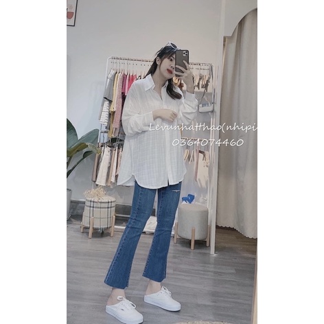 [HÀNG SẴN]QUẦN JEANS ỐNG LOE RÁCH ĐÙI hàng Quảng Châu