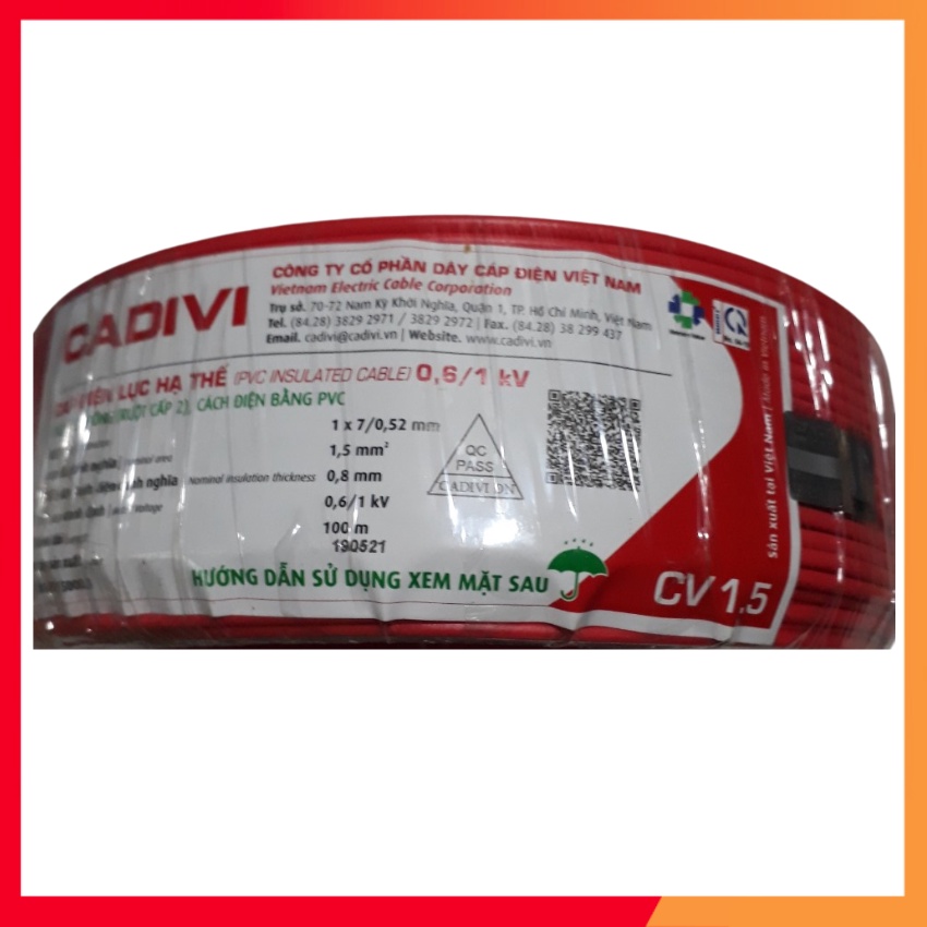 Dây điện đơn CADIVI 1.5/2.0/2.5/3.5/40/6.0.8.0- DALICO