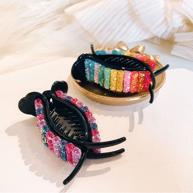 Colorful Sequin Crabs Hair Clips/ Temperament Rainbow Ponytail Holder Hairpin/ Korean Resin Barrette Headdress Accessories