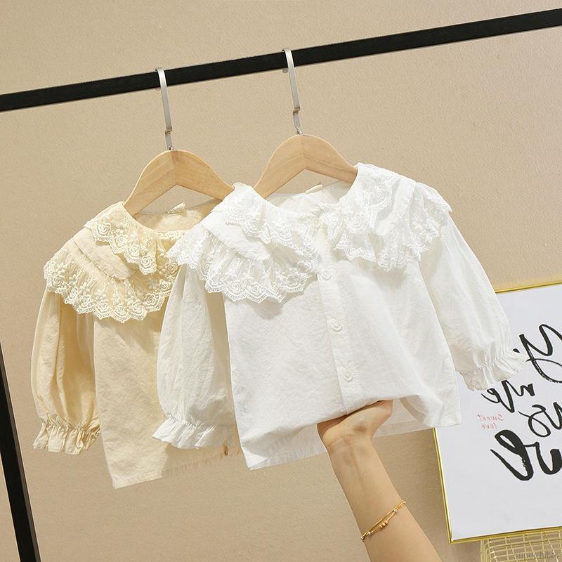 Áo Sơ Mi Cổ Búp Bê Viền Ren Xinh Xắn Dành Cho Bé 1-5 Tuổi