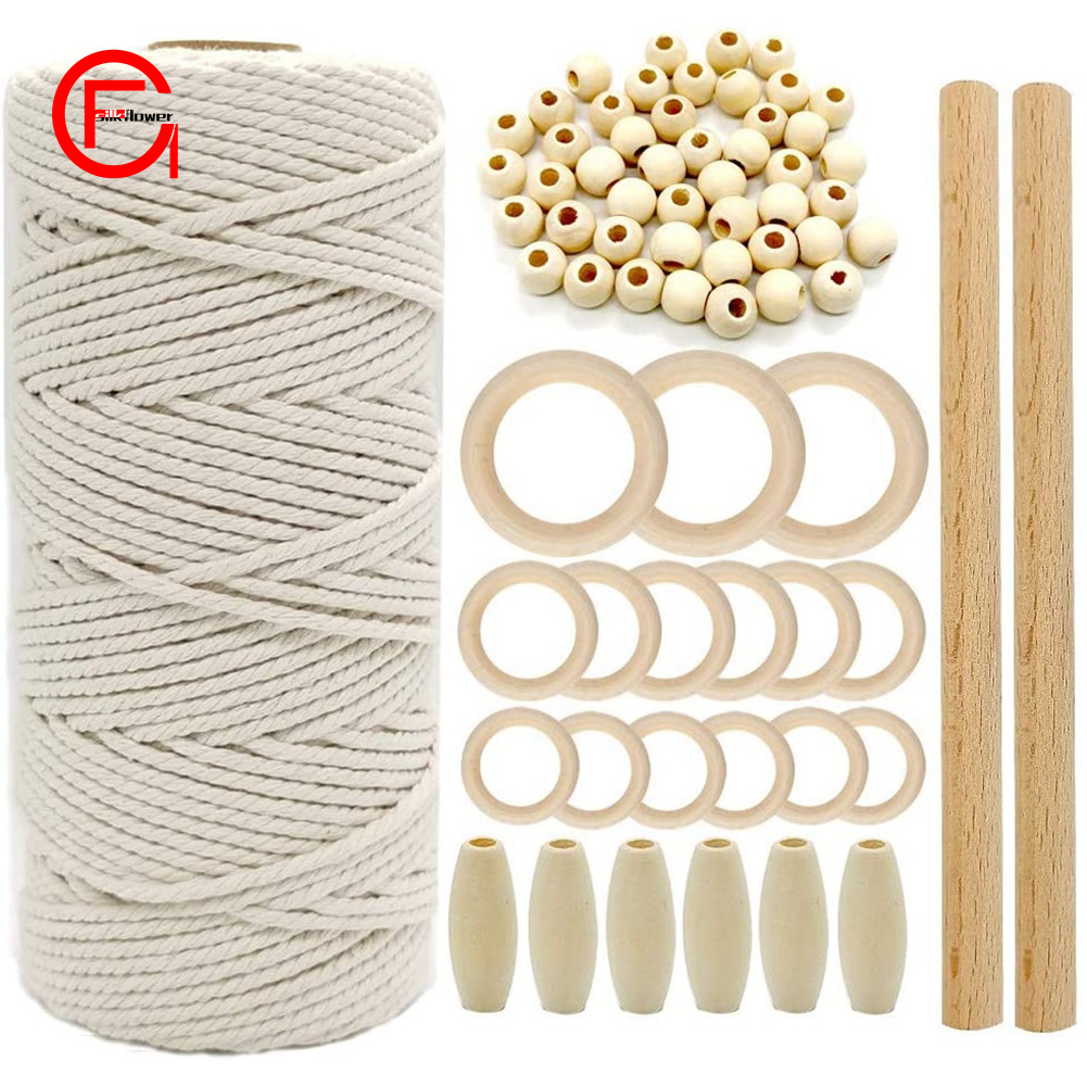 Bộ dụng cụ đan Macrame với dây cotton 3mm kèm que gỗ DIY
