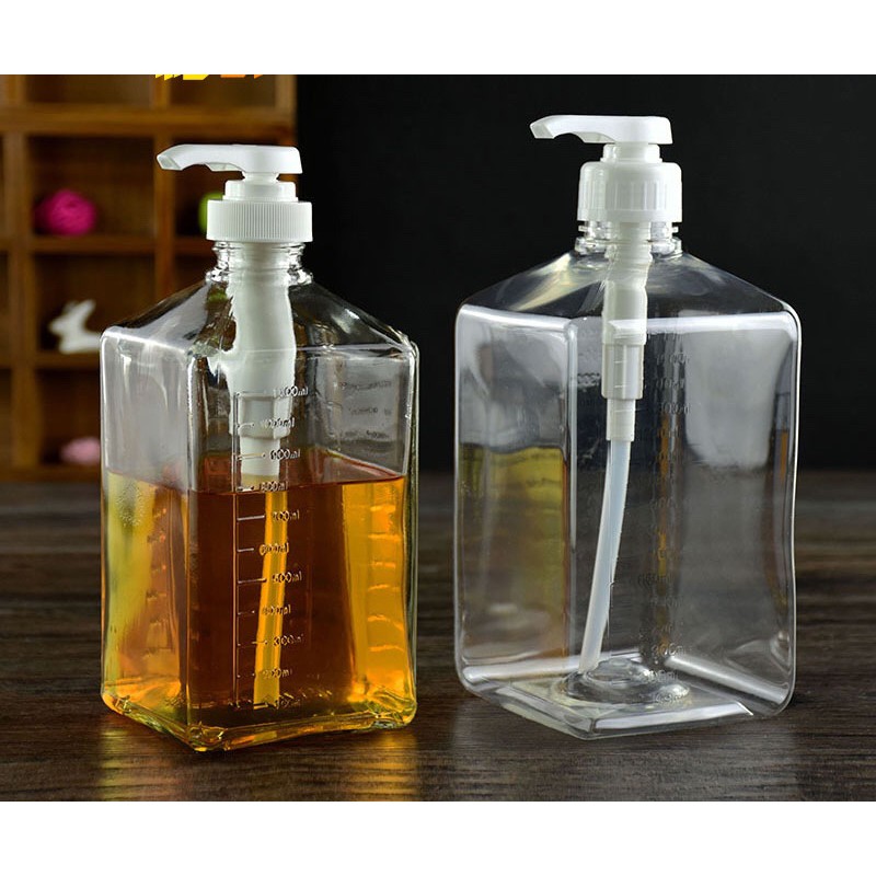 Bình Bơm Thủy Tinh Sirup - Dung Tích 1100ml Có Vòi Bơm 10cc