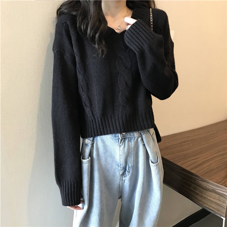 【ZHELIHANGFEI】Áo Sweater Tay Dài Dáng Rộng Kiểu Dáng Đơn Giản Dễ Phối Đồ
