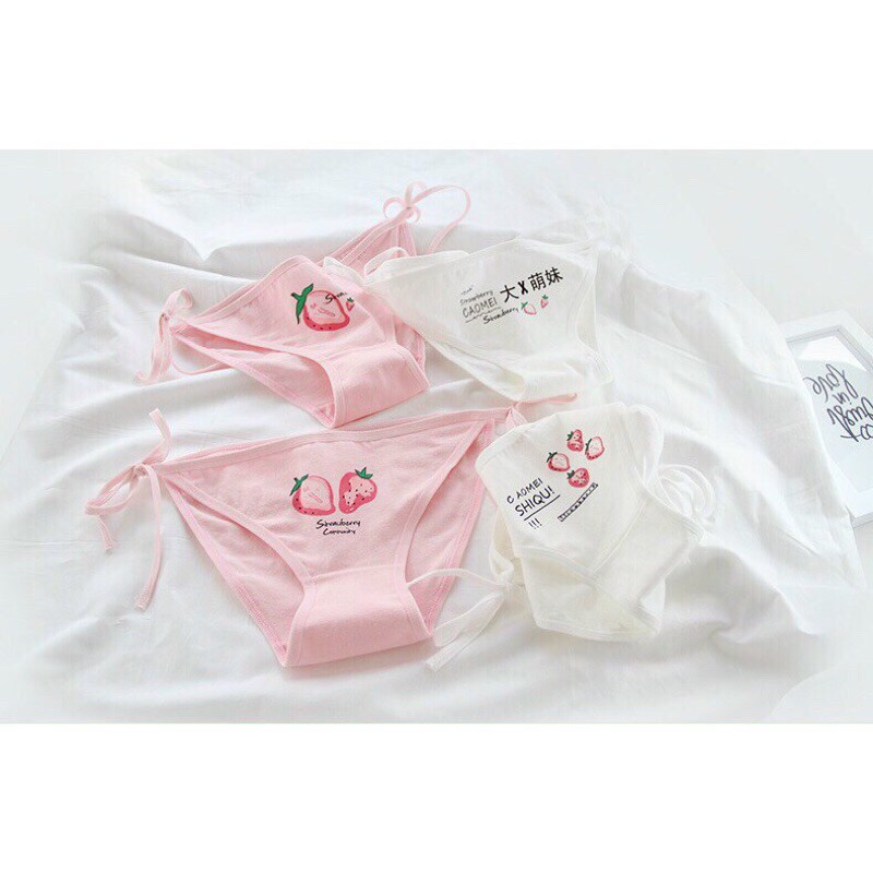 Quần lót cotton buộc dây hoạ tiết quả dâu sexy