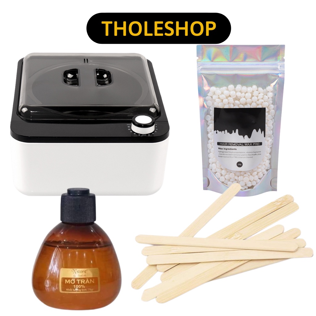 Combo Nồi Nấu Sáp Wax Lông Chống Dính + 100gr Sáp Cao Cấp + 75gr Mỡ Trăn Nguyên Chất Tặng Kèm Que 1001