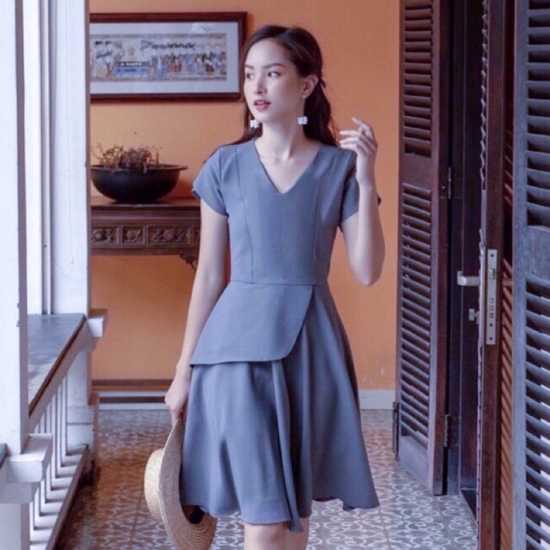 Đầm công sở thanh lịch màu xám đậm (kèm hình thật)