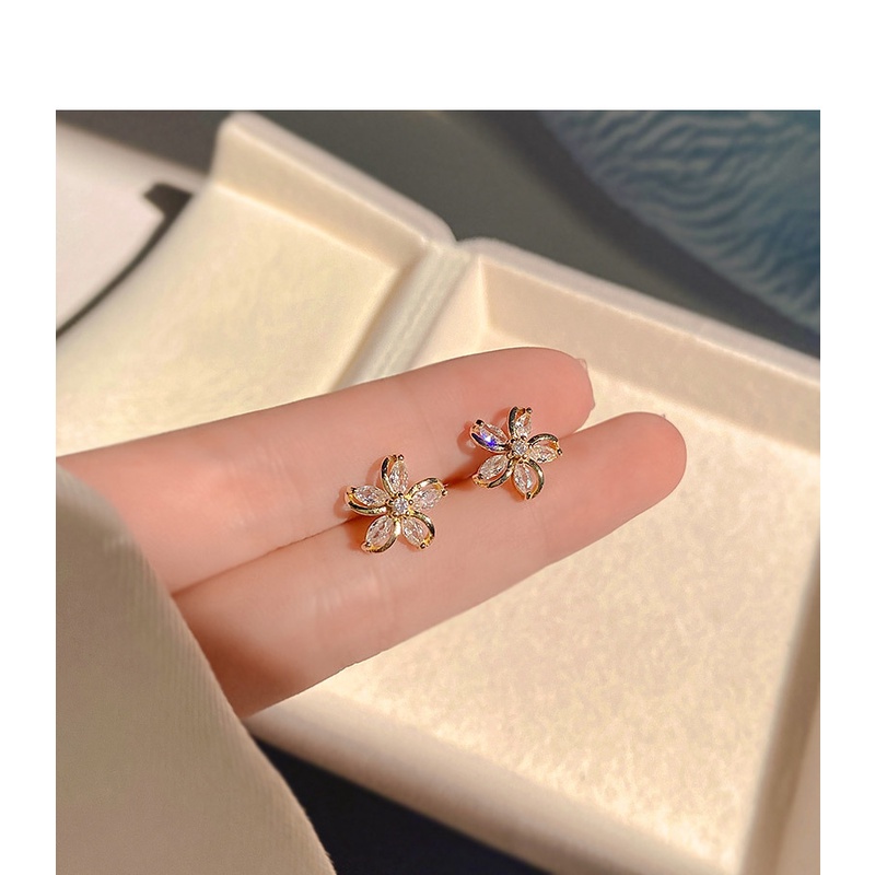 Bông Tai Hình Hoa Đính Đá zircon Đơn Giản Ngọt Ngào Thời Trang Kiểu Pháp