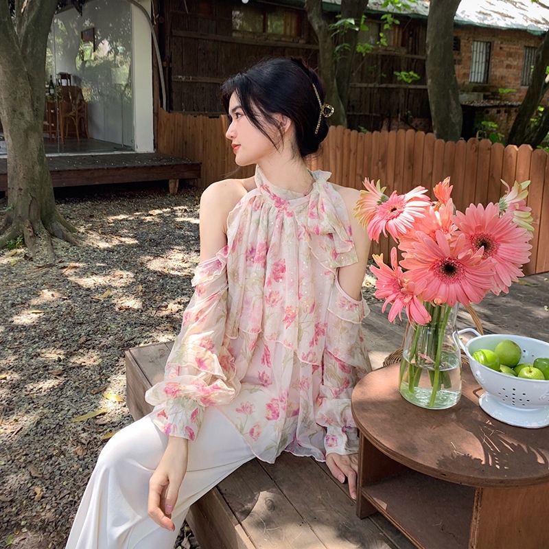 Áo Chiffon Hở Vai In Hoa Thời Trang Mùa Hè 2022 Mới Cho Nữ