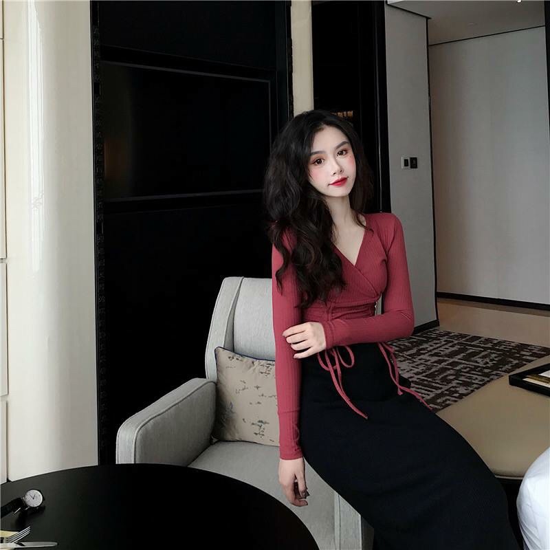 Áo thun gân form body kết hợp hai dây thắc eo duyên dáng TTS0227