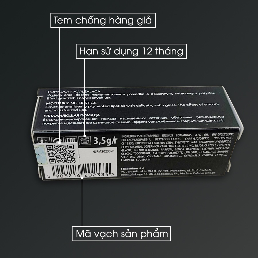 Son thỏi Joko - Son lì không trôi dưỡng bóng chính hãng A44 hồng đất