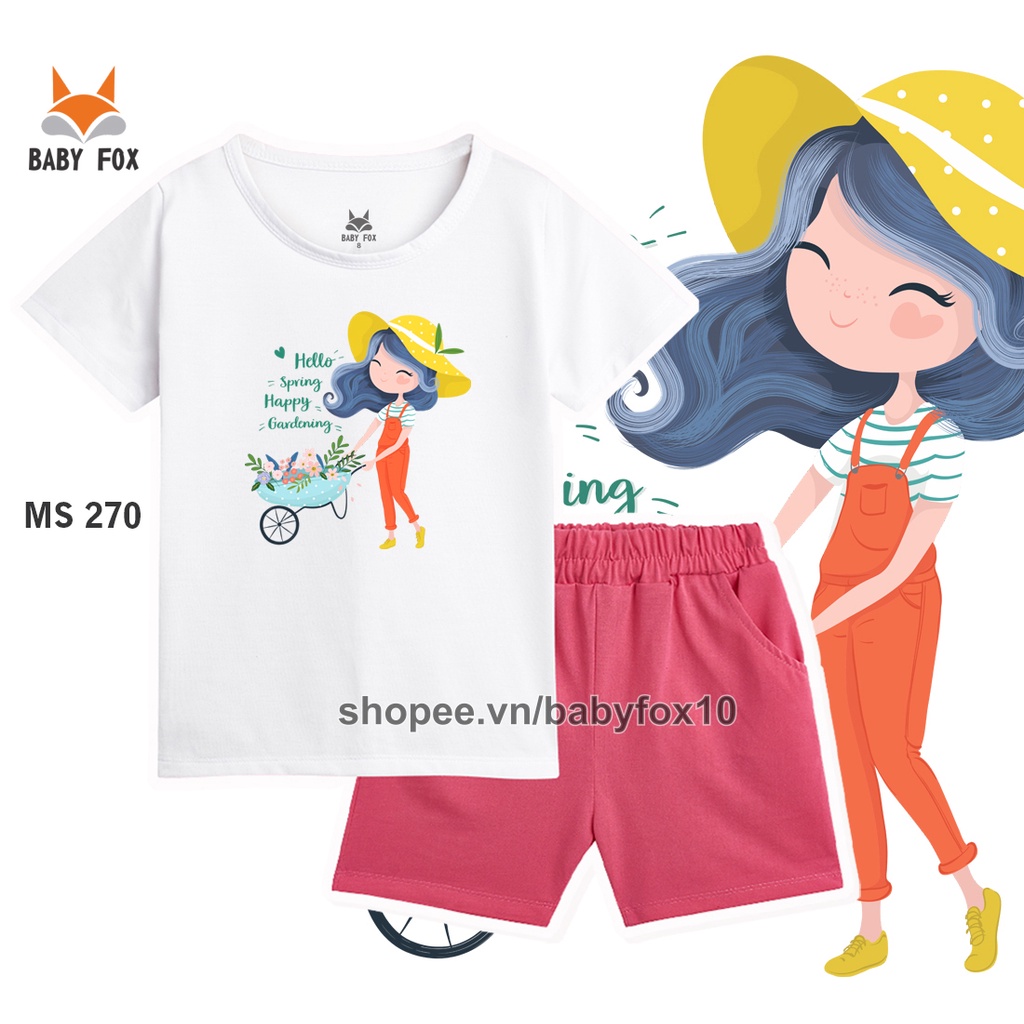 Bộ thun bé gái size nhỏ, trung, đại 100% cotton loại tốt, thương hiệu BABY FOX, in hình bé gái a