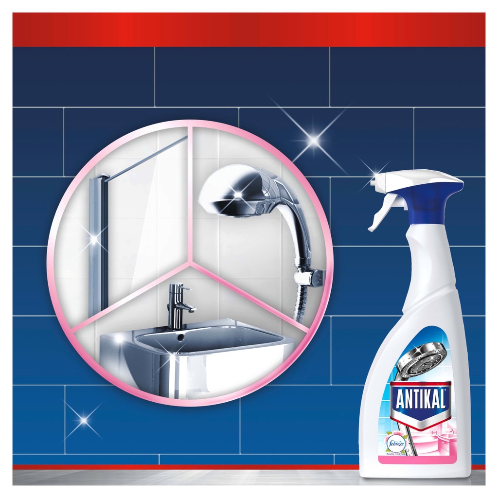 Antikal - Chai xịt dung dịch tẩy cặn bám trên inox trong nhà tắm Febreze hương hoa 700ml - hàng nhập khẩu Đức