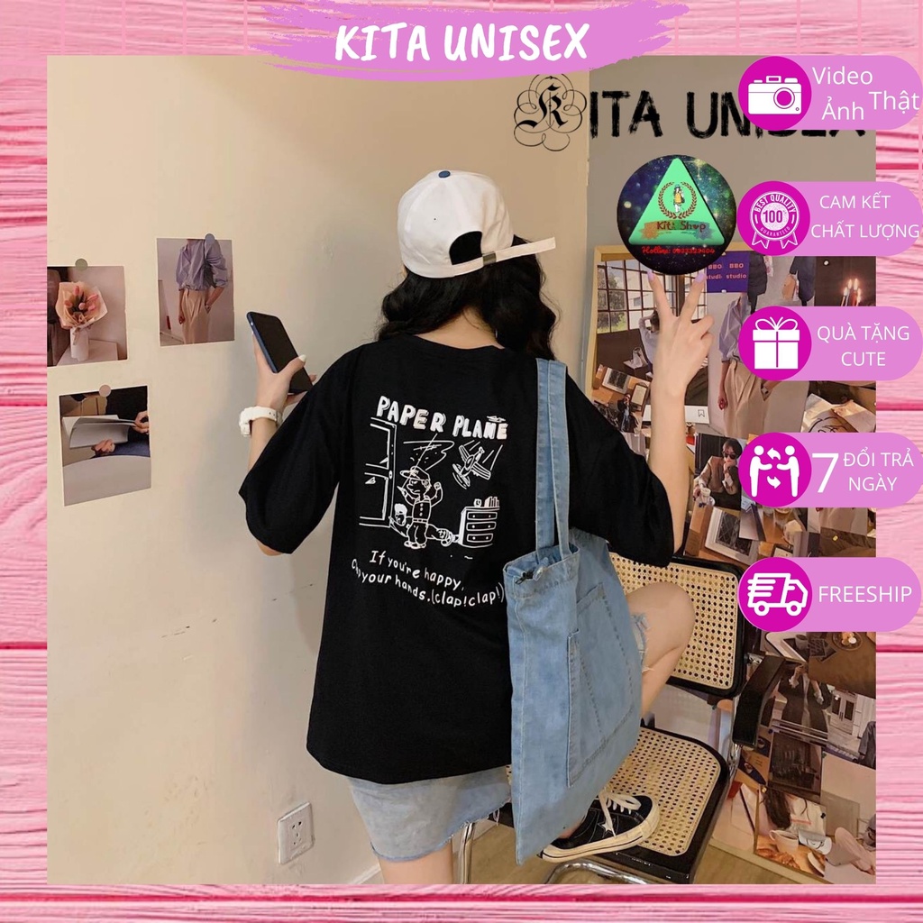 Áo Phông Nữ Nam Tay Lỡ Form Rộng Mềm Mịn Mát Freeship Kita Unisex - Paper Plane [Ảnh/Video Thật - FullSize - Quà tặng]