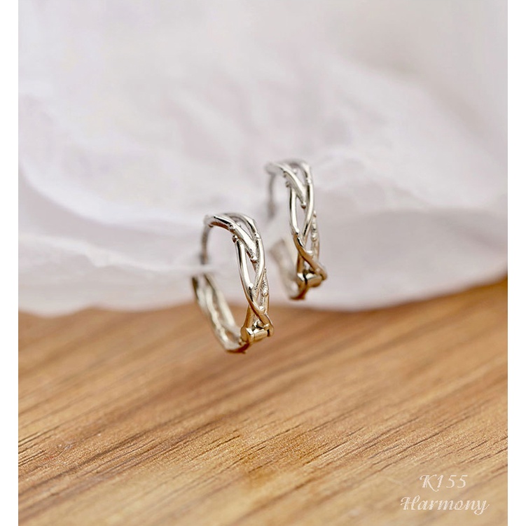 Bông tai, Khuyên tai nam nữ bạc Forest dáng tròn cá tính, độc đáo, unisex K155(1 chiếc)| GEMY SILVER