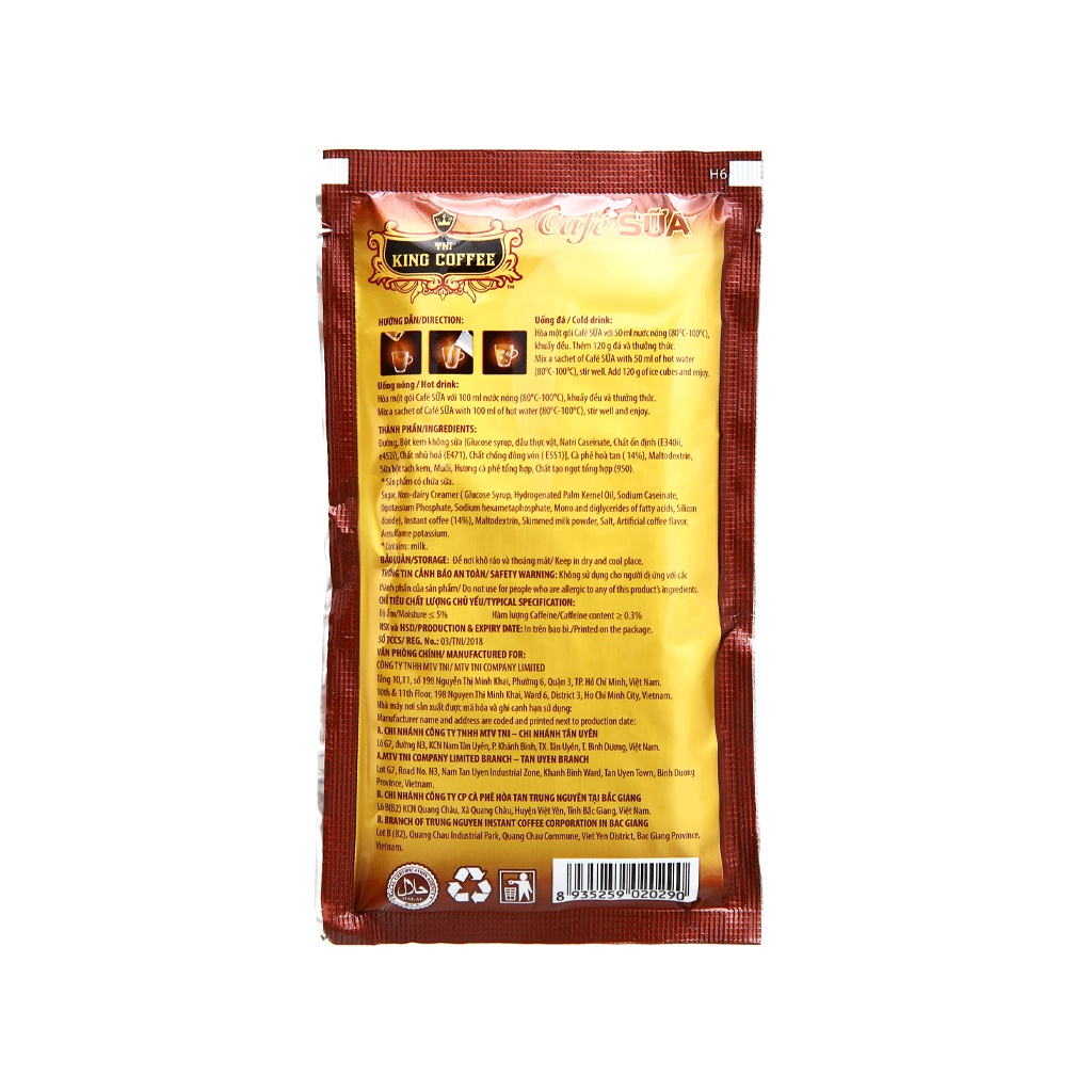 Cà Phê Sữa Hòa Tan 3IN1 KING COFFEE - Hộp nhựa 30 gói x 24g