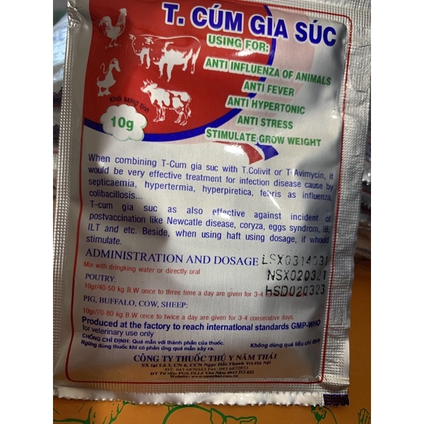 50 gói T.cúm 10g- công ty thú y Năm Thái - dùng gia súc, gia cầm