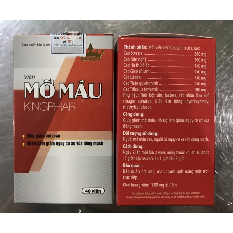 Viên MỠ MÁU Kingphar - Hộp 40 viên -Giảm mỡ máu, gan nhiễm mỡ