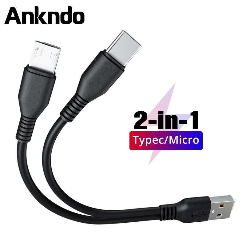 Cáp sạc Ankndo 2 trong 1 cổng USB sang USB Type C&Micro USB cho điện thoại Android/máy tính bảng