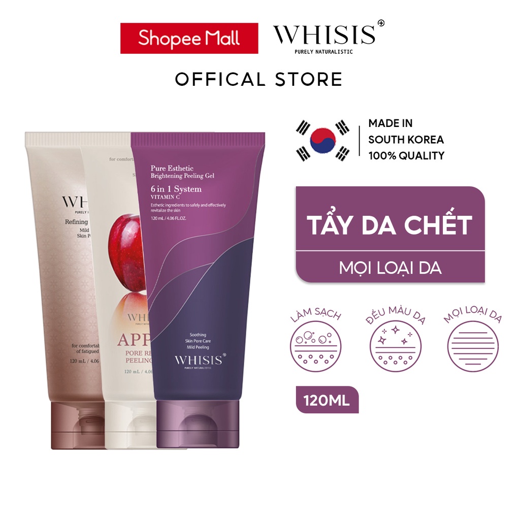 Gel Tẩy Tế Bào Chết Da Mặt Hàn Quốc WHISIS Peeling Gel Giúp Trắng Da Mờ Thâm Mụn Se Khít Lỗ Chân Lông 120ML