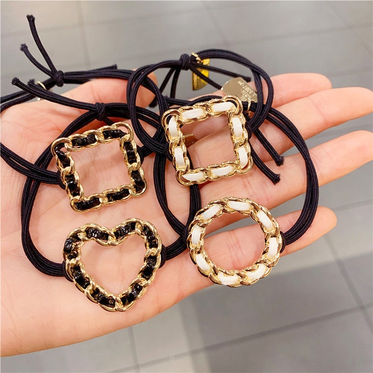 Dây Cột Tóc Cao Su Co Giãn Phối Dây Xích Kim Loại Tròn / Trái Tim Thời Trang Đơn Giản Cho Nữ