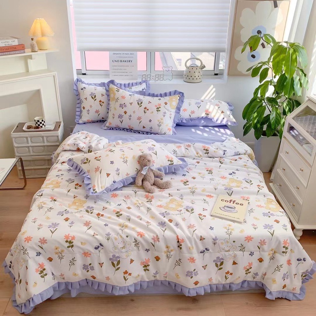 Bộ Chăn Ga Gối Đũi Bèo Ngắn - Cotton Đũi Mềm , Mịn Hoạ Tiết Hoa Lá Hàng Nhập Khẩu Full Set 4 Món | BigBuy360 - bigbuy360.vn