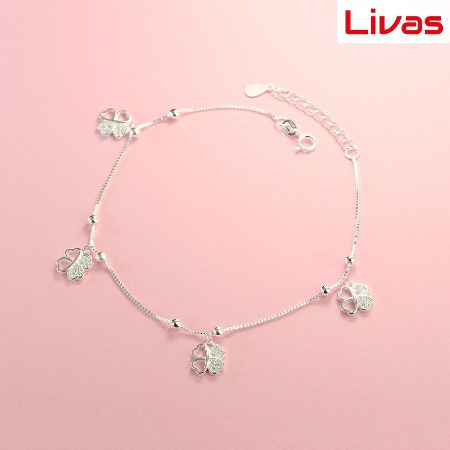 Lắc chân nữ bạc cỏ 4 lá may mắn đính đá LCN0067 - Trang Sức LIVAS
