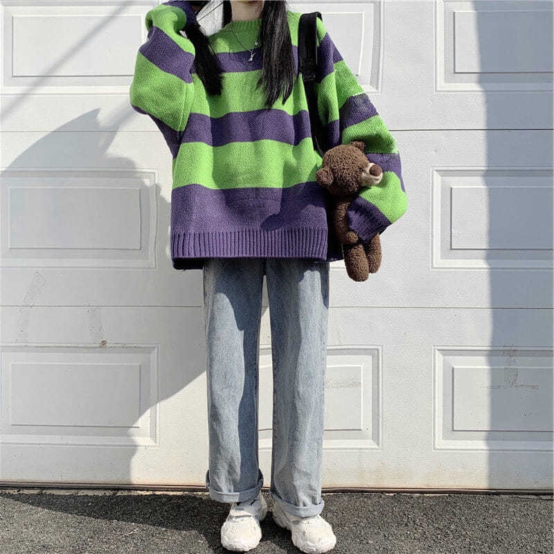 【Yuki】Áo len kẻ sọc xanh tím siêu xinhh mẫu mới | BigBuy360 - bigbuy360.vn