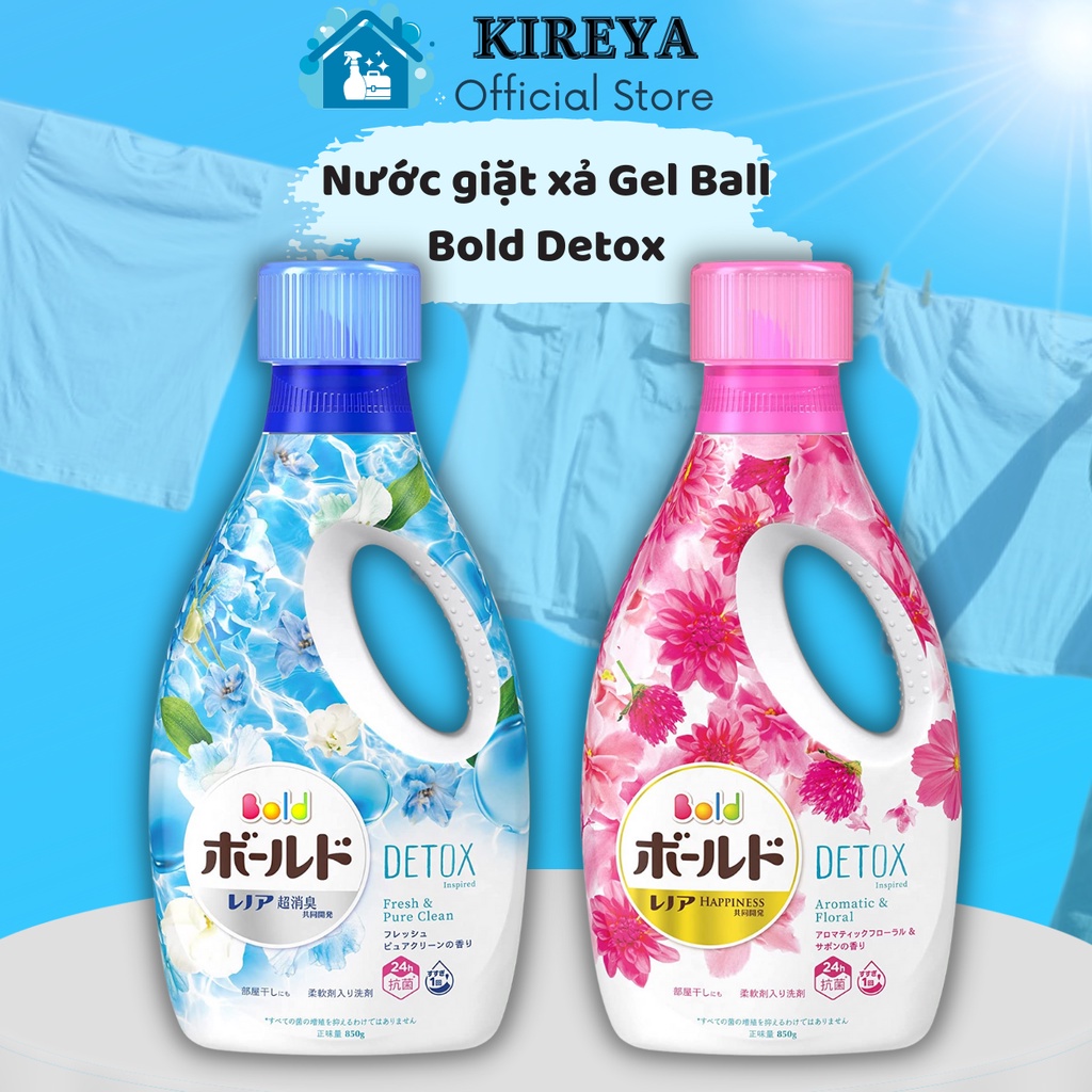 Nước giặt xả Gel Ball Bold Detox chai 850g (2 mùi) kireya