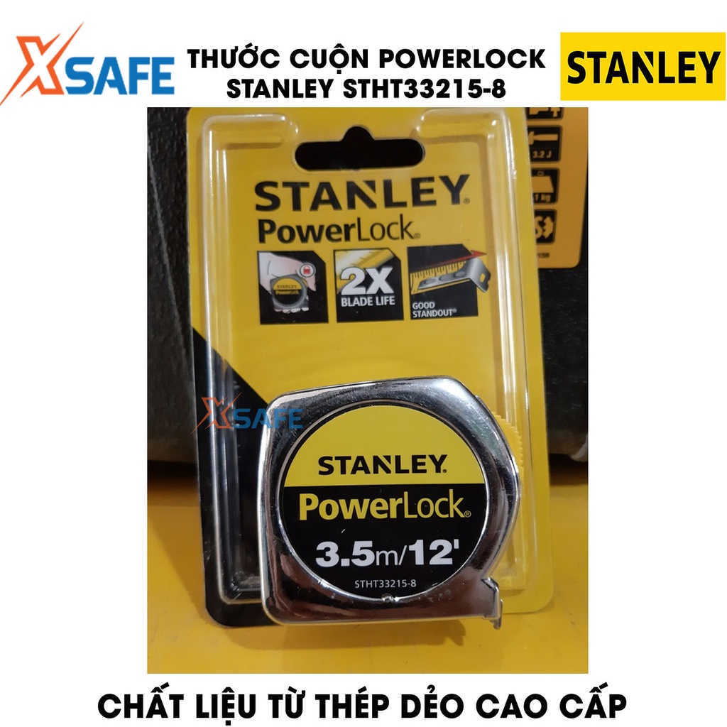 Thước cuộn POWERLOCK STANLEY lưỡi thép dẻo Thước cuộn Stanley thiết kế nhỏ gọn, vỏ máy làm từ nhựa ABS bọc cao su