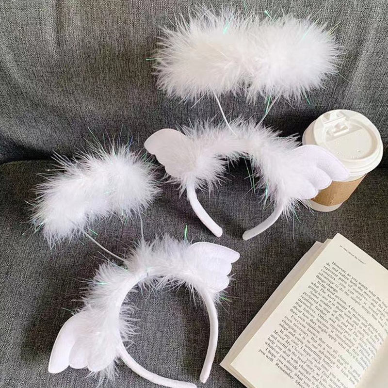 Cài tóc phát sáng hình cánh thiên thần đính lông vũ hóa trang lễ halloween/trình diễn sân khấu