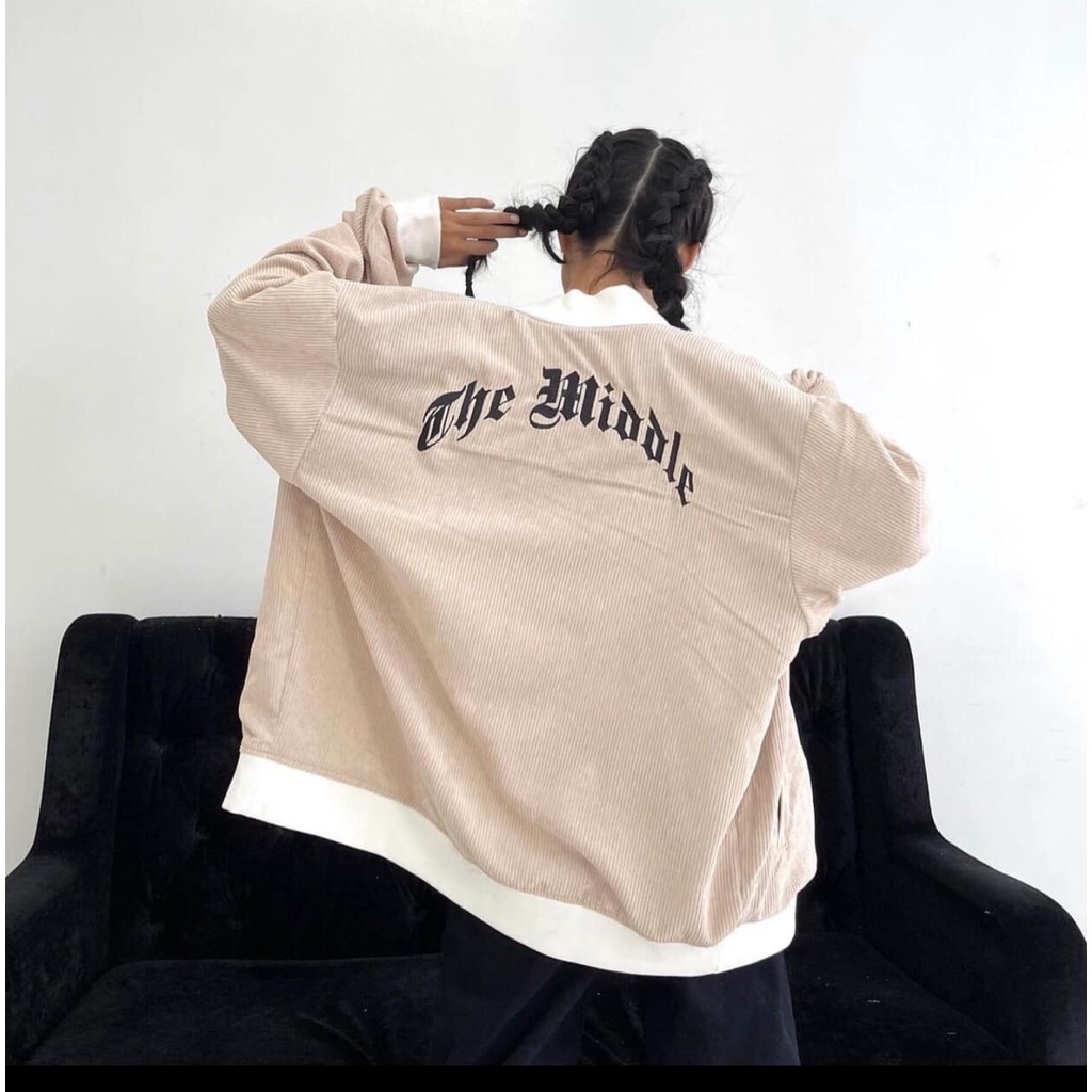 Áo khoác bomber bóng chày THE MIDDEL chất nhung tăm  áo khoác Unisex nam nữ cá tính thời trang hàng quốc ULLAZANG
