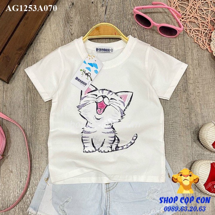 Áo thun hình mèo cho bé gái từ 22kg dến 32kg