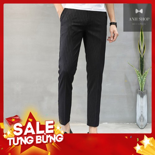 -Hàng nhập khẩu Quần âu nam đen kẻ sọc trắng nhỏ, quần âu phong cách Hàn Quốc phù hợp với áo sơ mi áo phông đều được Liê