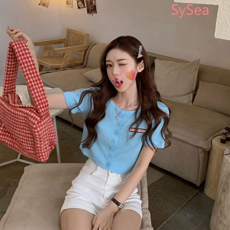 Áo Croptop Dệt Kim Hoạ Tiết Thêu Dáng Rộng Thời Trang Mùa Hè