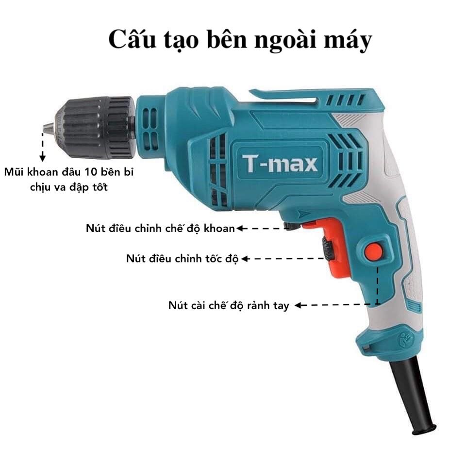 Máy khoan, Máy khoan điện hiệu Tmax ID550 Công suất 550W. máy khoan đầu kẹp 13 mm