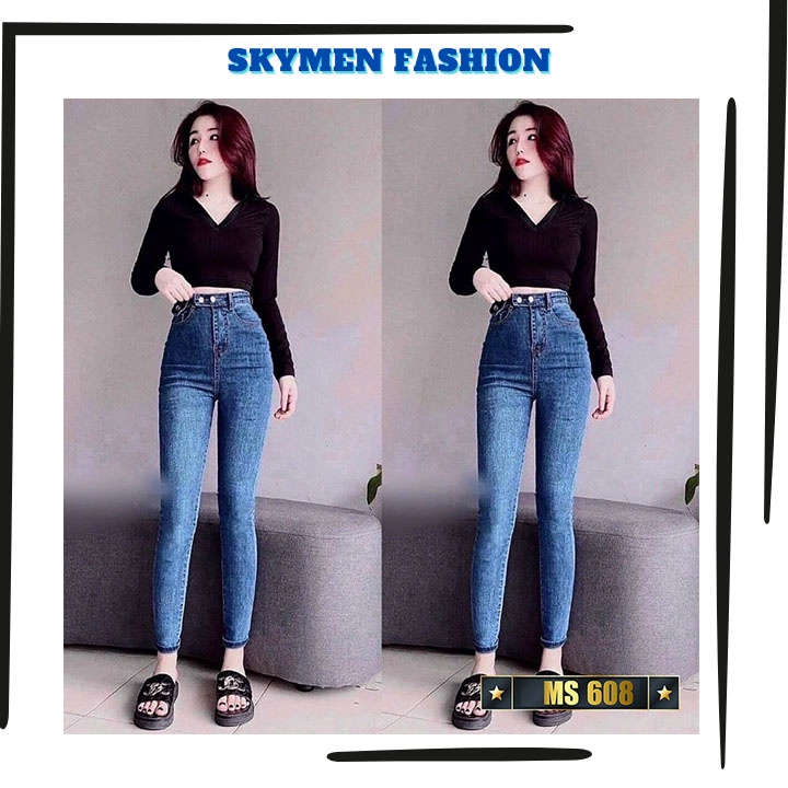 Quần jean nữ lưng cao dáng ôm chất vải jean cotton cao cấp mặc tôn dáng, thanh lịch