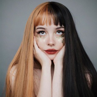 Tóc Giả Thẳng Dài 2 Màu Đen Vàng