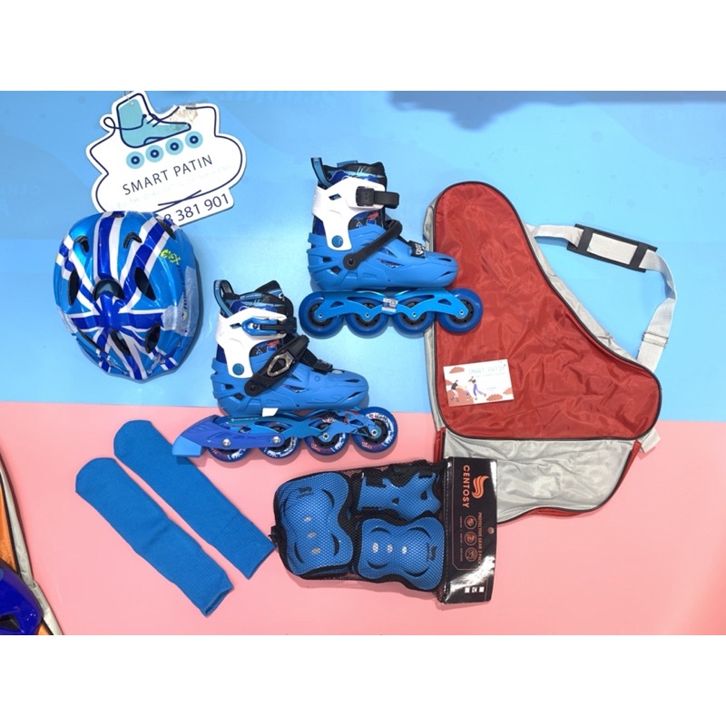 Full combo giày patin Flying Eagle s5s+ màu xanh cao cấp