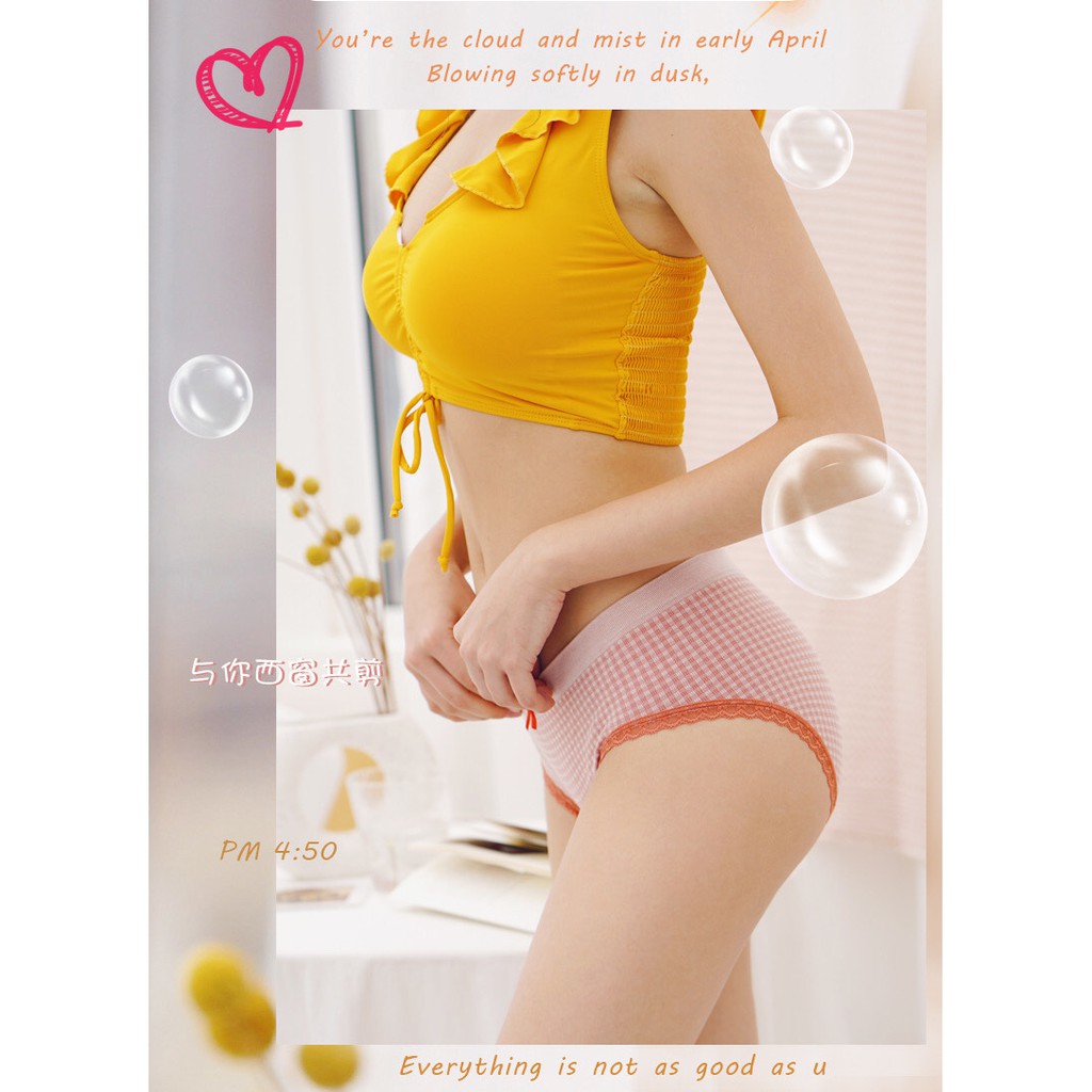 Quần Lót Nữ Cotton Kháng Khuẩn Sọc Kẻ Caro Viền Ren Cao Cấp Mainia Shop