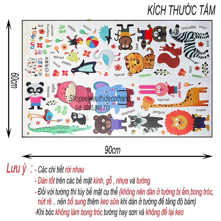 Tranh dán tường cho bé Vườn thú Animal HM92025 - Decal hình dán con vật cho bé học