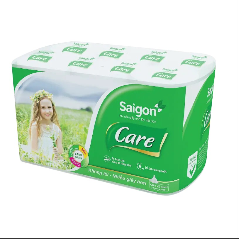 Lốc 12 cuộn giấy vệ sinh 2 lớp Sài Gòn Care (không lõi)